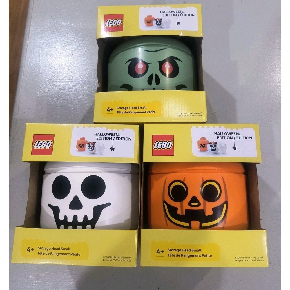 Lego Halloween Small Storage Heads Pumpkin Skeleton And Zombie Bundle Lot 3